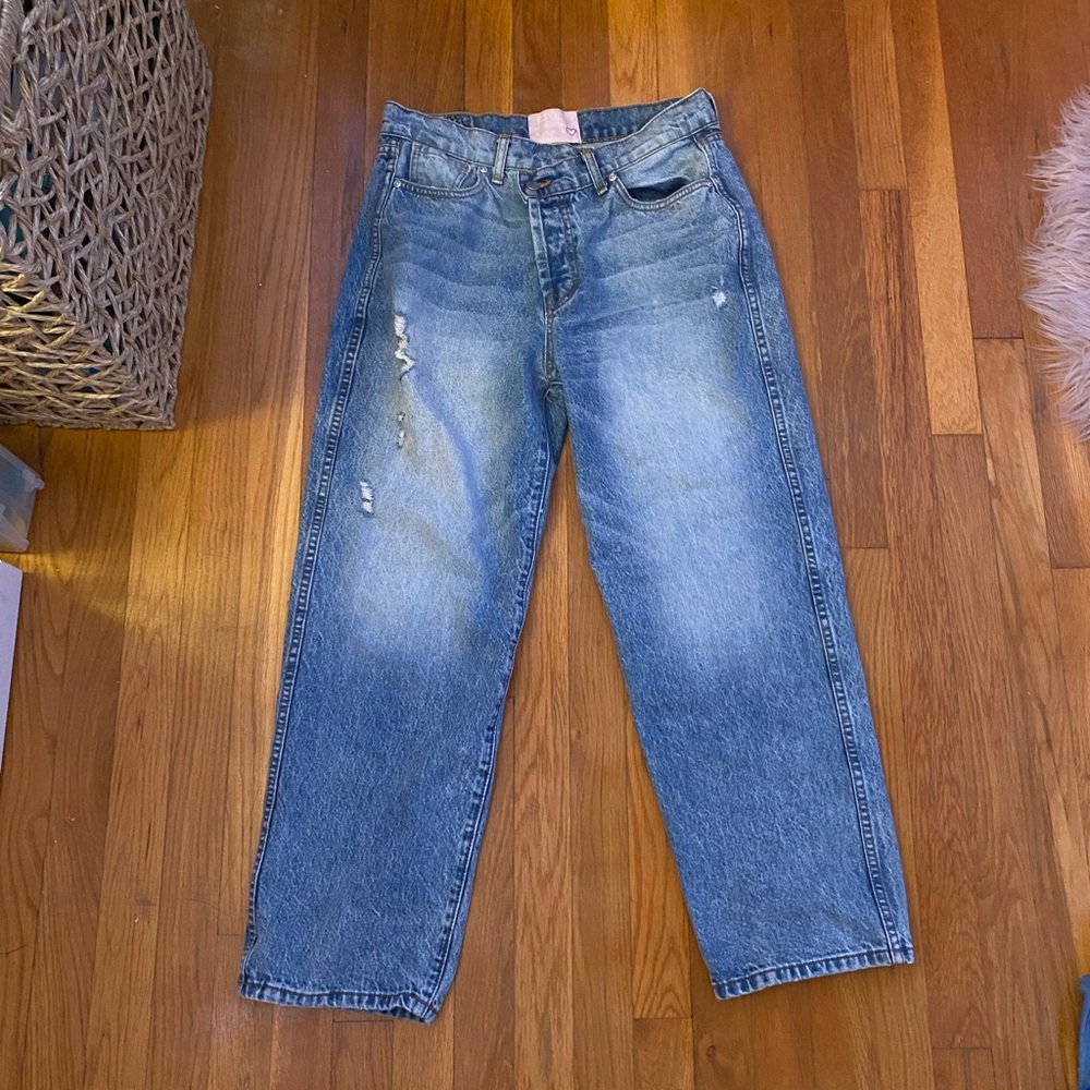 Revive Denim crossover waist wide leg jeans